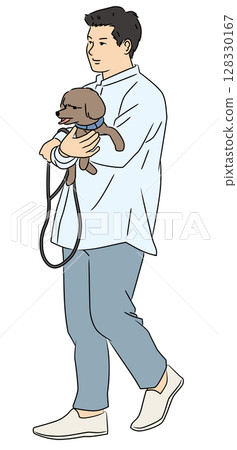 男子與狗狗散步 128330167