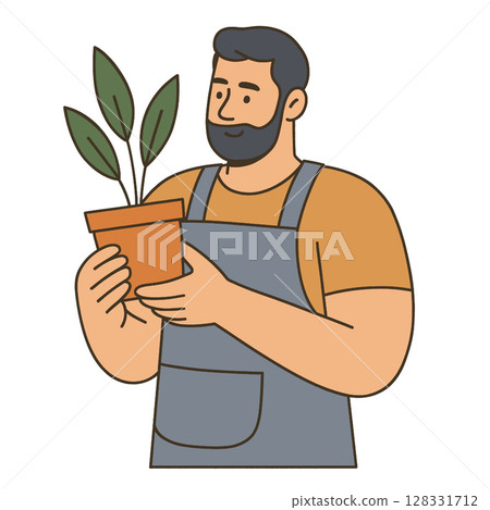 Gardener holding potted plant, showcasing care and passion for gardening Gardener holding potted plant, showcasing care and passion for gardening 128331712