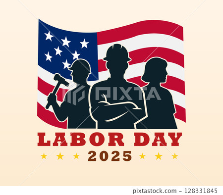 Labor Day 2025 Poster with Workers and Stars Theme 128331845