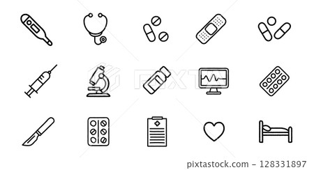 Handwritten style simple icon set for medical and health care 128331897