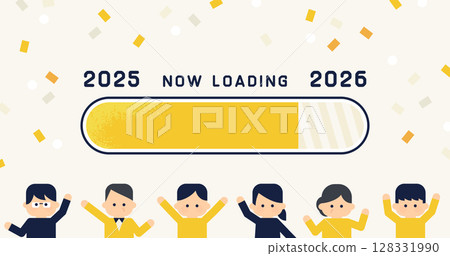 2025→2026 Loading bar and people/confetti illustration | New Year's holiday/countdown vector material 128331990