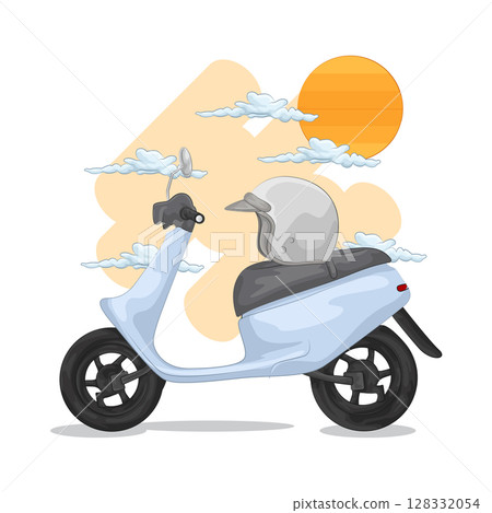 Illustration of Scooter with helmet 128332054