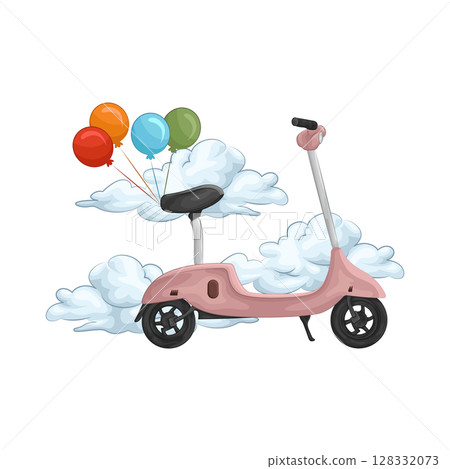 Illustration of Scooter with balloon 128332073