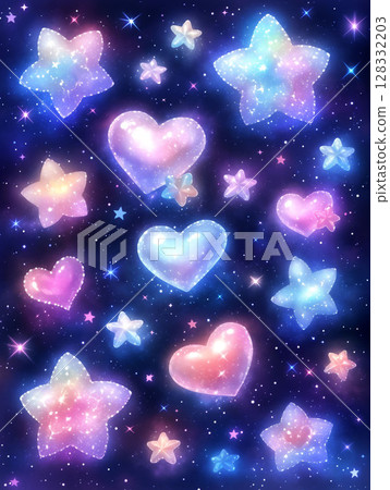 夢幻背景，閃耀著柔和的星星和心 128332203