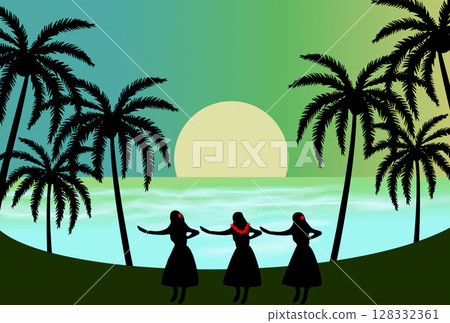 女子跳草裙舞和夏威夷舞的形象 128332361