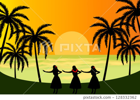 Image of a woman dancing hula and Hawaii 128332362