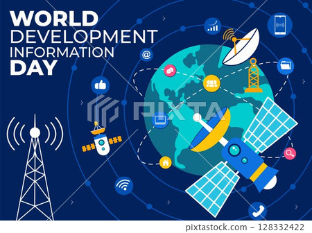 World Development Information Day Illustration on October 24 Featuring Telecommunications and Society to Mobilize Public Opinion in a Background World Development Information Day Illustration on October 24 Featuring Telecommunications and Society to Mobilize Public Opinion in a Background 128332422
