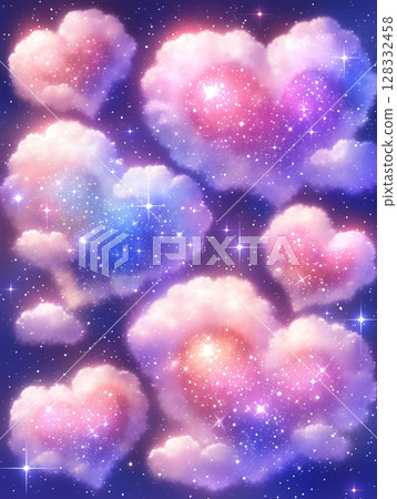 夢幻般的夜空,心形雲朵飄浮 夢幻般的夜空,心形雲朵飄浮 128332458