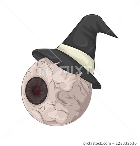 Illustration of Eyeball wearing witch hat Illustration of Eyeball wearing witch hat 128332536