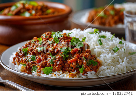 Keema curry with minced meat 128332741