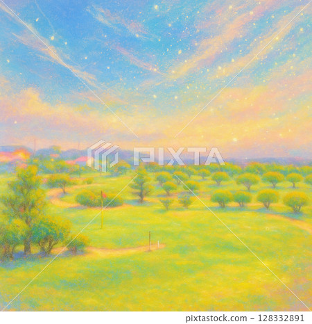 雲朵和天空在草原上流動 128332891