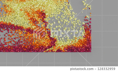 Macro texture of multicolored fragments arranged across geometric grid surface. 128332959