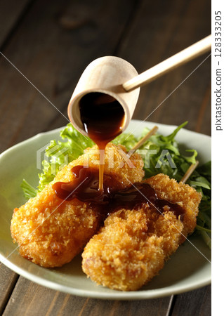 Kushikatsu skewers with vegetables and sauce Kushikatsu skewers with vegetables and sauce 128333205