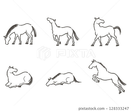 Simple moving horse illustration set_3 Simple moving horse illustration set_3 128333247