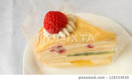 Homemade crepe strawberry cake image 128333630