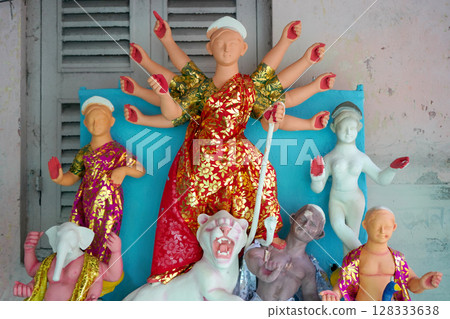 Unfinished Durga Idol Preparation in Kumartuli Workshop Unfinished Durga Idol Preparation in Kumartuli Workshop 128333638