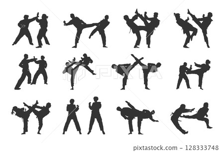 Taekwondo silhouette, Martial arts silhouettes, Taekwondo svg, Taekwondo clipart, Taekwondo bundle set. 128333748