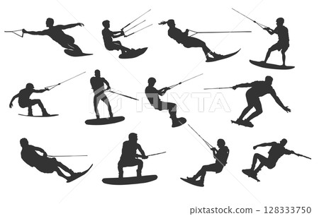 Water skiing silhouette, Water ski vector, Water skiing svg, Water skiing icon set, Water skiing clipart 128333750