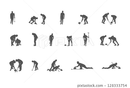 Curling silhouette, Curling players silhouette, Curling players svg, Curling sports silhouette, Curling player clipart 128333754