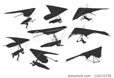 Hang glider silhouettes, Hang gliding silhouette, Hang glider svg, Hang glider clipart, Hang glider vector set. 128333756