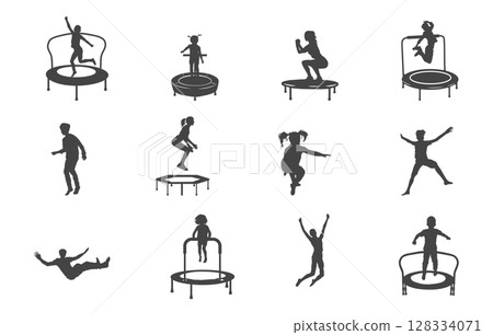 Trampoline jumping svg, Trampoline jumping silhouette, Trampoline kids jumping svg, Trampoline svg, Trampoline silhouettes. 128334071