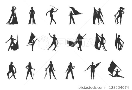 Marching band svg, Color guard svg, Color guard silhouette, Marching band silhouette, Color guard flags svg, Color guard vector set -V02 128334074