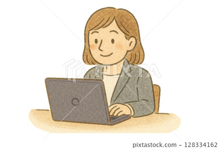 A female office worker working on a PC 128334162