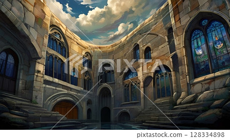 Game background: Ancient civilization ruins temple courtyard Game background: Ancient civilization ruins temple courtyard 128334898
