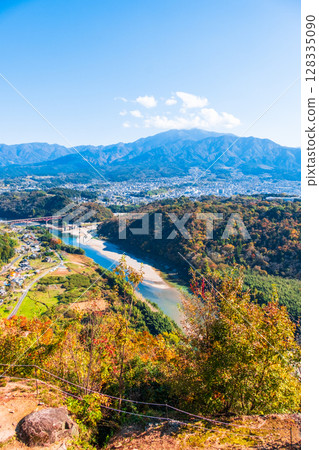 Naegi Castle Ruins (Autumn): View of Mt. Ena from the castle tower observation deck Naegi Castle Ruins (Autumn): View of Mt. Ena from the castle tower observation deck 128335090