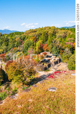 Naegi Castle Ruins (Autumn): View of Sannomaru and Oyagura from the castle tower observation deck Naegi Castle Ruins (Autumn): View of Sannomaru and Oyagura from the castle tower observation deck 128335109
