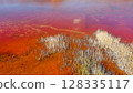 Red salt sea lake, at winter, village Alyki, Boeotia, Greece. 128335117