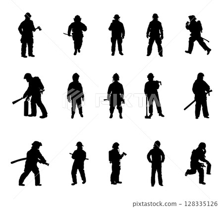 Fireman silhouettes, Fireman silhouette set 128335126