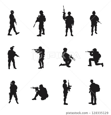 Soldier silhouettes, Military soldier silhouette set 128335129