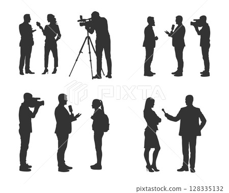 Journalist silhouette set, News reporter silhouettes 128335132