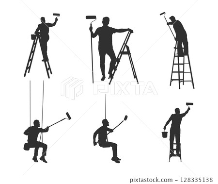 Painter silhouettes, House painters silhouettes 128335138