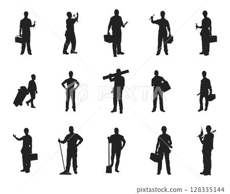 Workers silhouettes, Labor silhouette set Workers silhouettes, Labor silhouette set 128335144