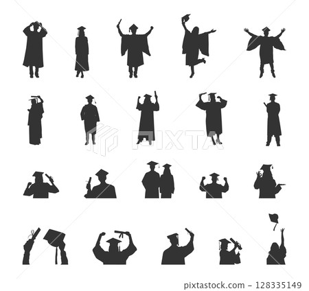 Graduation silhouette, Graduates celebrating silhouettes, Graduation SVG, Graduation vector 128335149