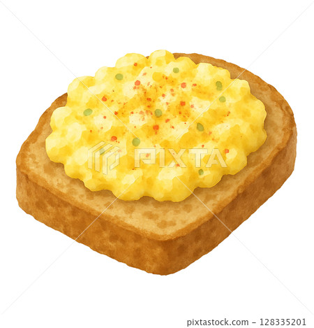 Simple scrambled egg toast watercolor illustration 128335201
