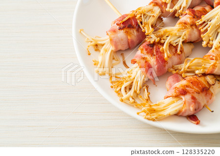 Bacon Wrapped Golden Needle Mushroom Bacon Wrapped Golden Needle Mushroom 128335220