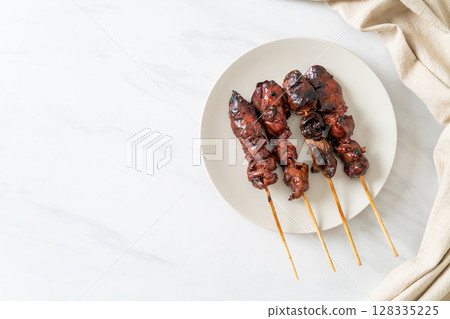 grilled chicken liver skewer yakitori serve in izakaya style grilled chicken liver skewer yakitori serve in izakaya style 128335225