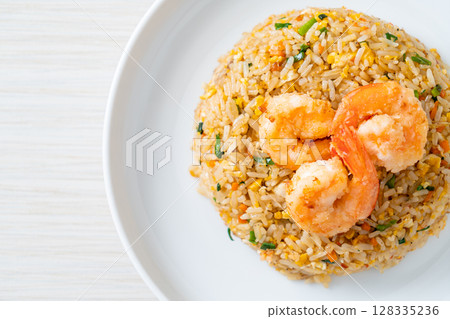 fried shrimps fried rice on plate 128335236