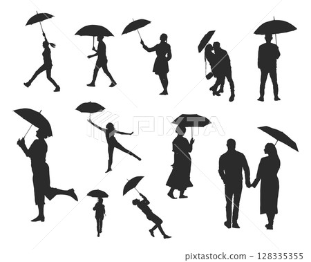 People with umbrella silhouettes 128335355