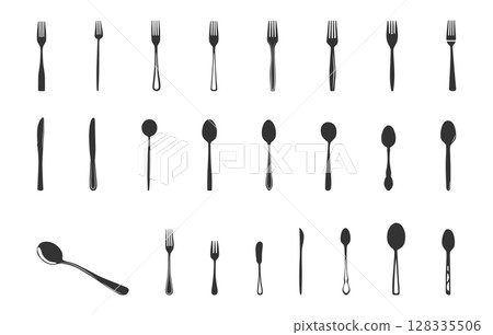Teaspoon silhouette, Spoon silhouette, Spoon and forks silhoutte,Teaspoon svg, Spoon svg, Forks svg, Teaspoon vector, Forks silhouette, Spoons vector set 128335506