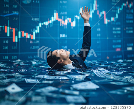 Businessman drowning in data Businessman drowning in data 128335570