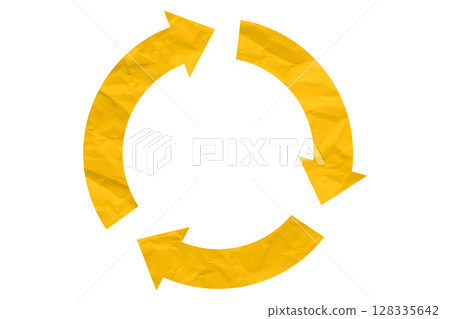 Yellow recycle symbol paper isolated on transparent background 128335642