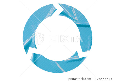 Light blue recycle symbol paper isolated on transparent background 128335643