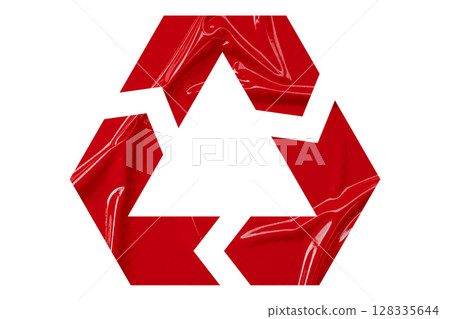 Red recycle symbol paper isolated on transparent background 128335644