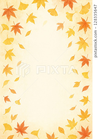 Watercolor autumn leaves frame illustration 128335647