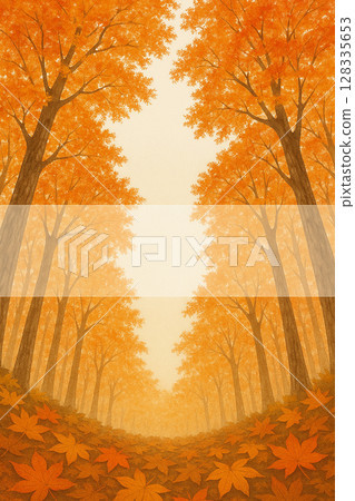 水彩畫秋天森林小路插畫 128335653