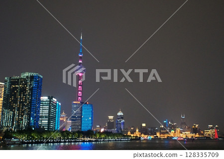 Shanghai night view from a boat Shanghai night view from a boat 128335709